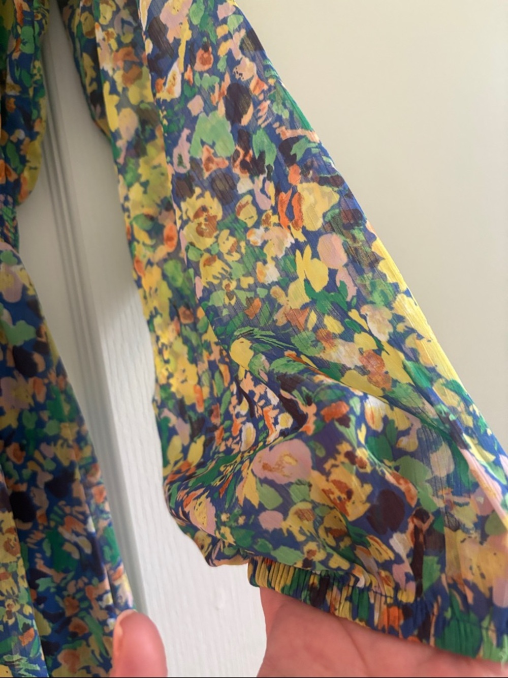 Women’s Floral Long-Sleeve Ruffle Hem Dress in Blue-Green - Picture 4 of 4
